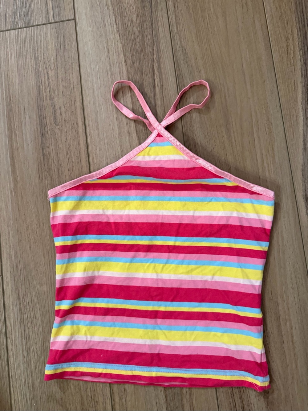 Energie Multicolor Striped Halter Tank with Pink Trim